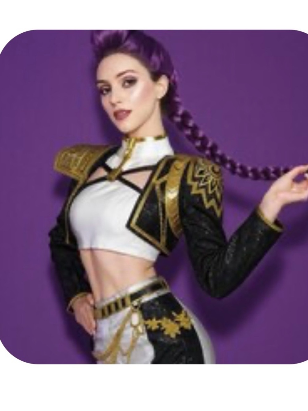 Rumi cosplay costume Black & White Gold-Accent Cropped Jacket Set